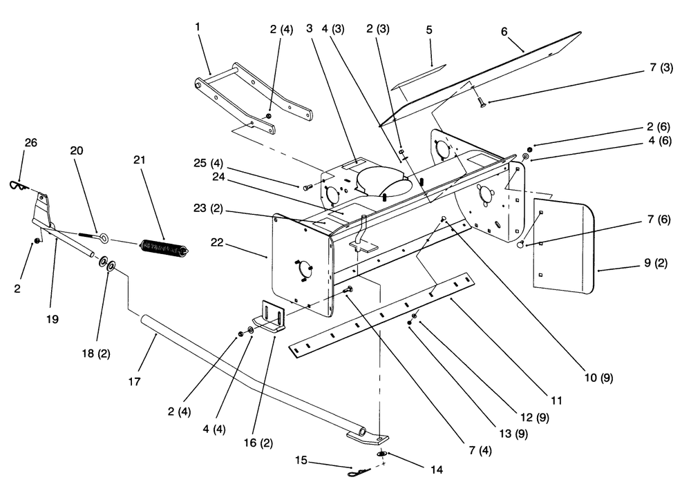 Auger Housing Diagram and Parts List for 79360 6900001 - 6999999 Toro Lawn Tractor