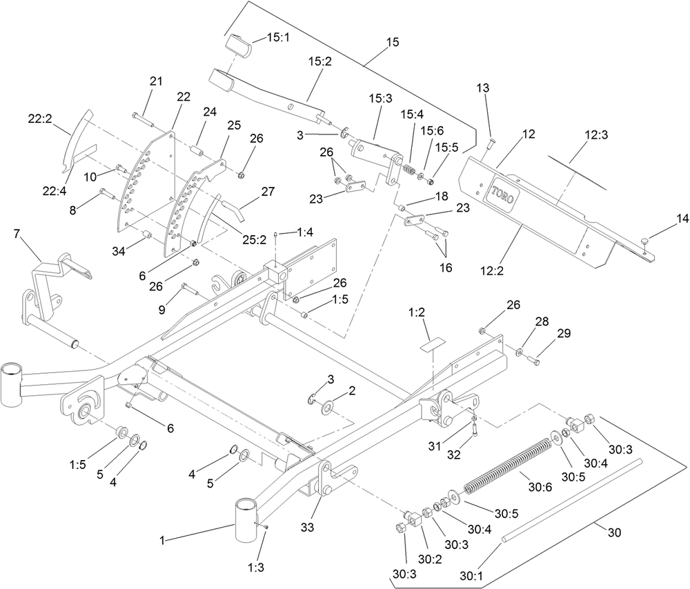 Front Frame Assembly Diagram and Parts List for 72267 410000000-999999999 Toro Lawn Mower