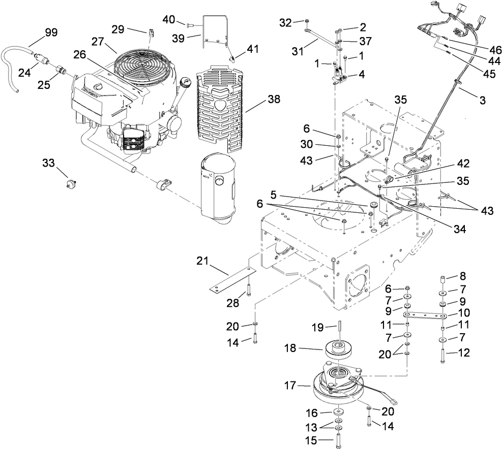 Engine And Clutch Assembly Diagram and Parts List for 38494 (290000001-290999999)(2009) Toro Lawn Mower