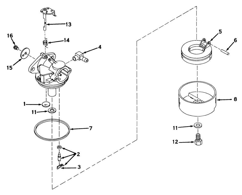 Carburetor Model 631612 Diagram and Parts List for 21073 3000001 - 3999999 Toro Lawn Mower