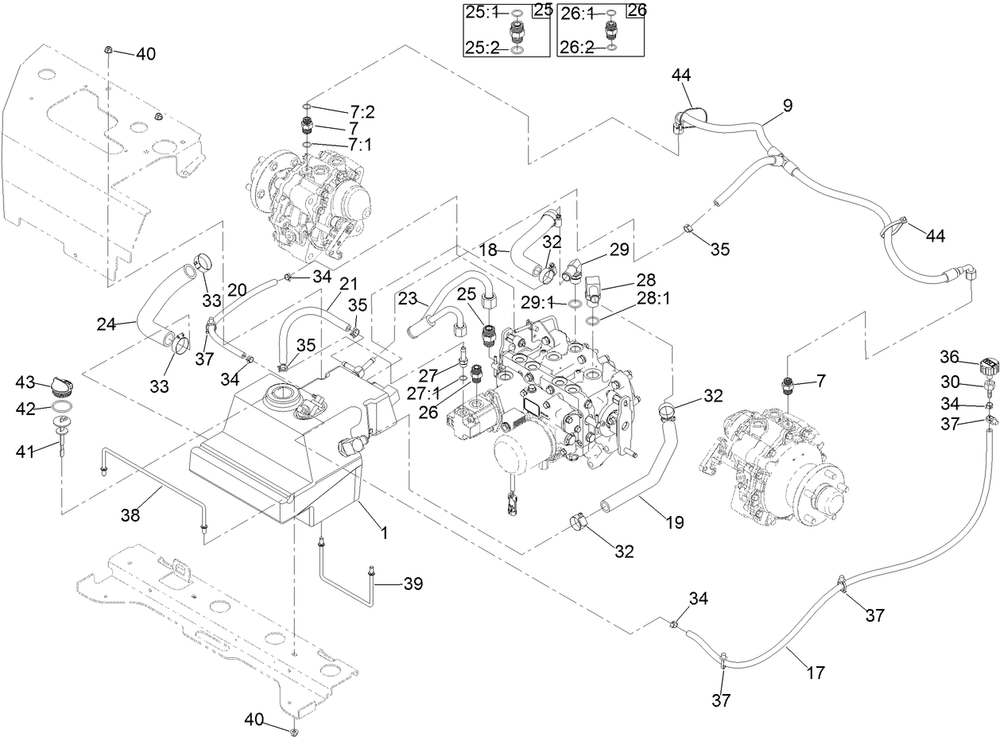 Hydraulic Assembly Diagram and Parts List for 72076 406395521-407399999 Toro Lawn Mower