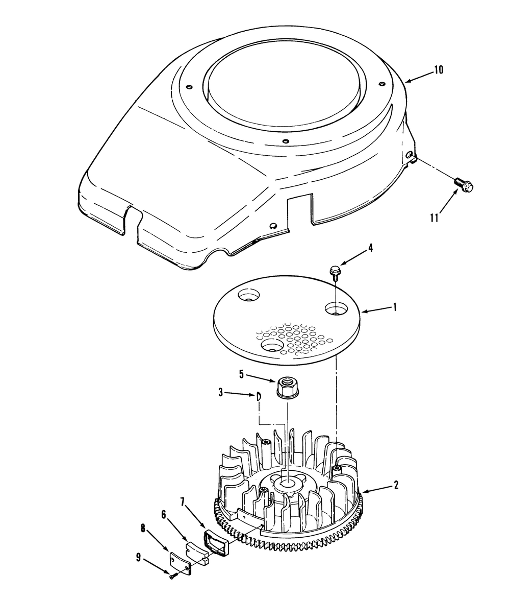 14hp Engine Flywheel & Cover Assembly Diagram and Parts List for 22-14O501 1000001 - 1999999 Toro Lawn Tractor