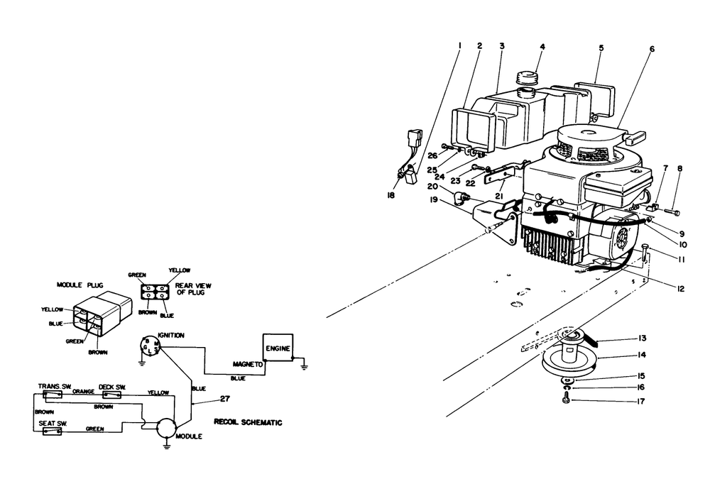 Engine Assembly (Model No. 56138) Diagram and Parts List for 56138 6000001 - 6999999 Toro Lawn Tractor