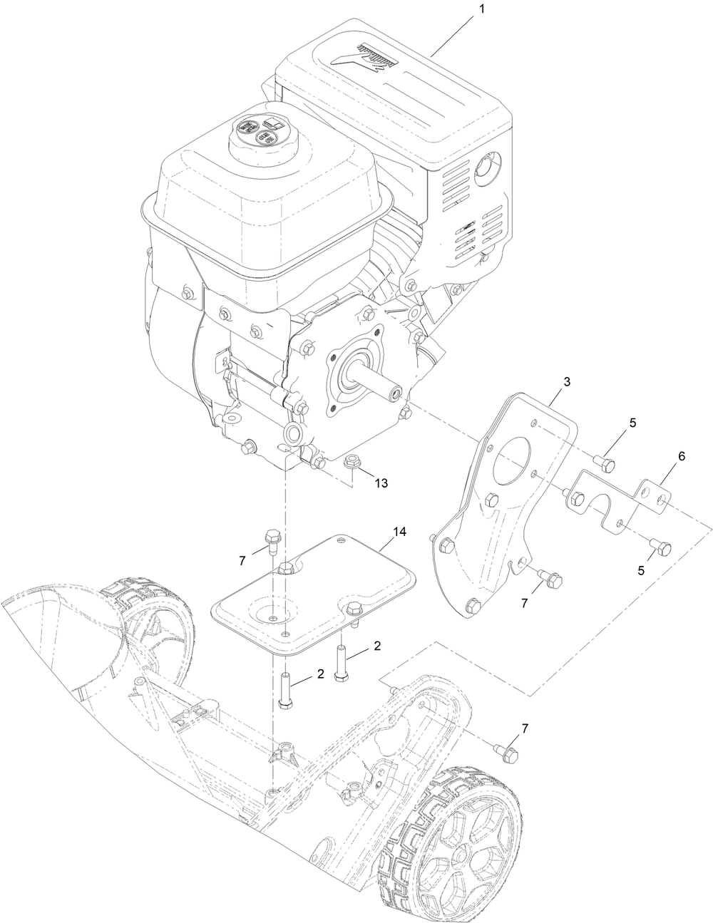 Engine Assembly Diagram and Parts List for 38756 409200000 - 411799999 Toro Snow Blower