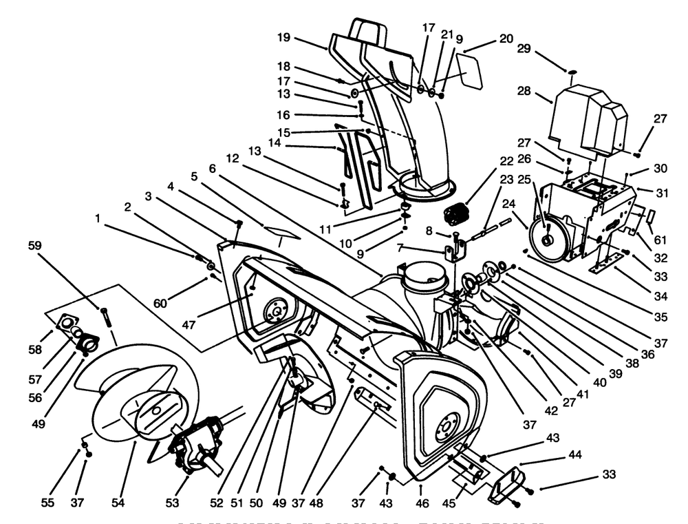 Housing & Chute Assembly Diagram and Parts List for 38590 6900001 - 6999999 Toro Snow Blower