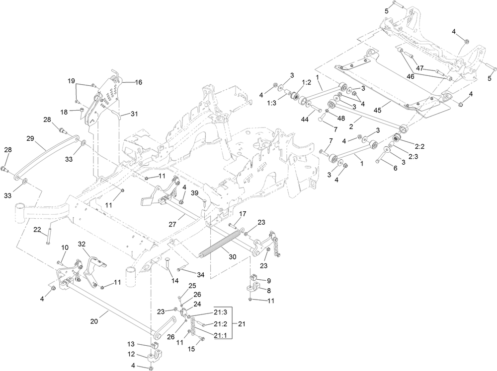 Deck Lift Assembly Diagram and Parts List for 74945 400000000-401799999 Toro Lawn Tractor