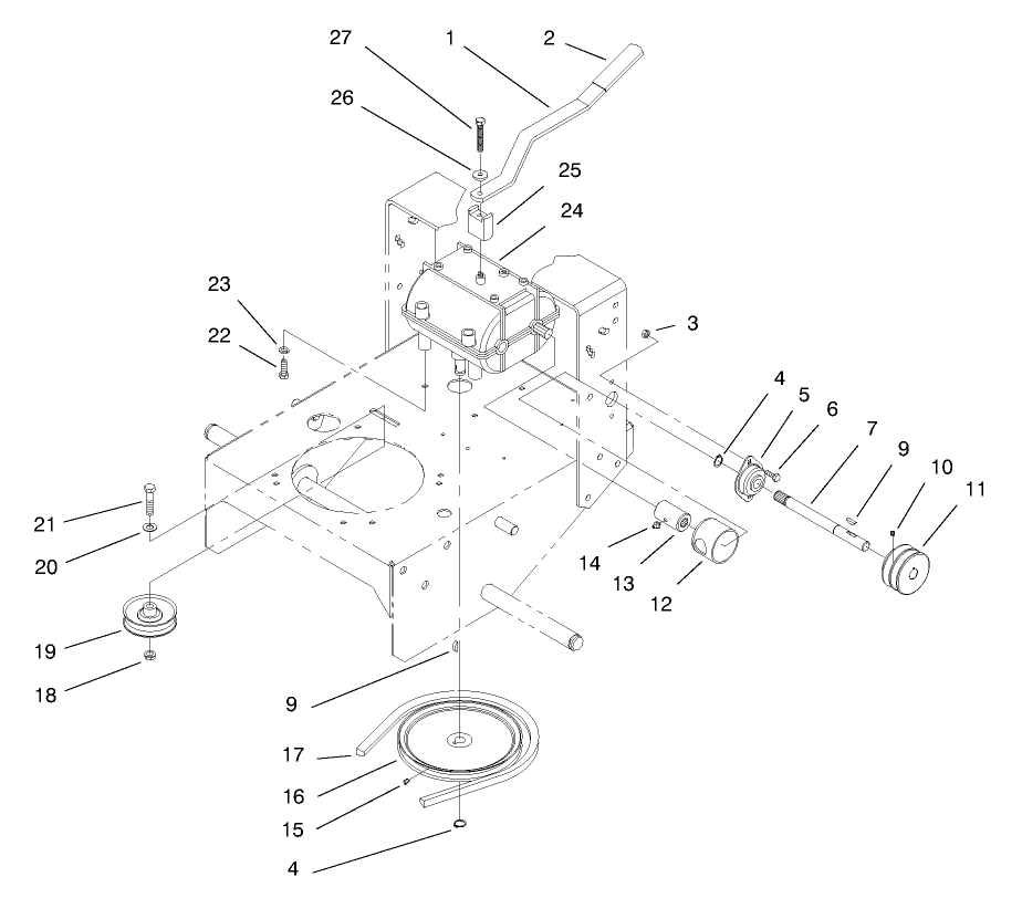 Transmission And Idler Pulley Assembly Diagram and Parts List for 30159 790001 - 795100 Toro Lawn Tractor Accessories