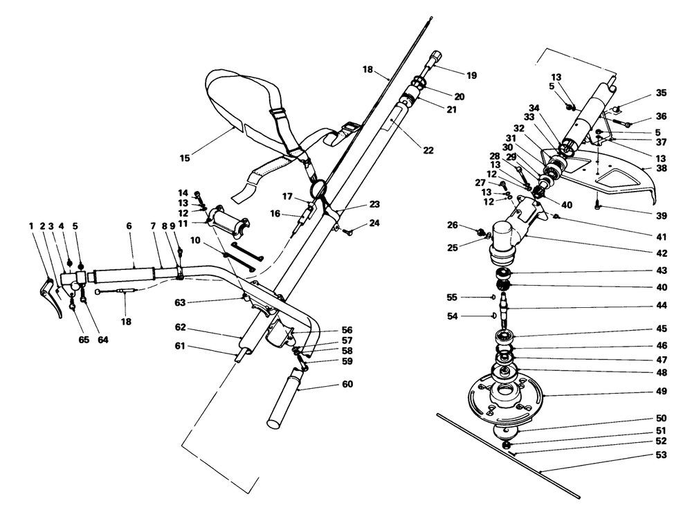 Handle And Cutter Head Assembly Diagram and Parts List for 51700 8000001 - 8999999 Toro Trimmer