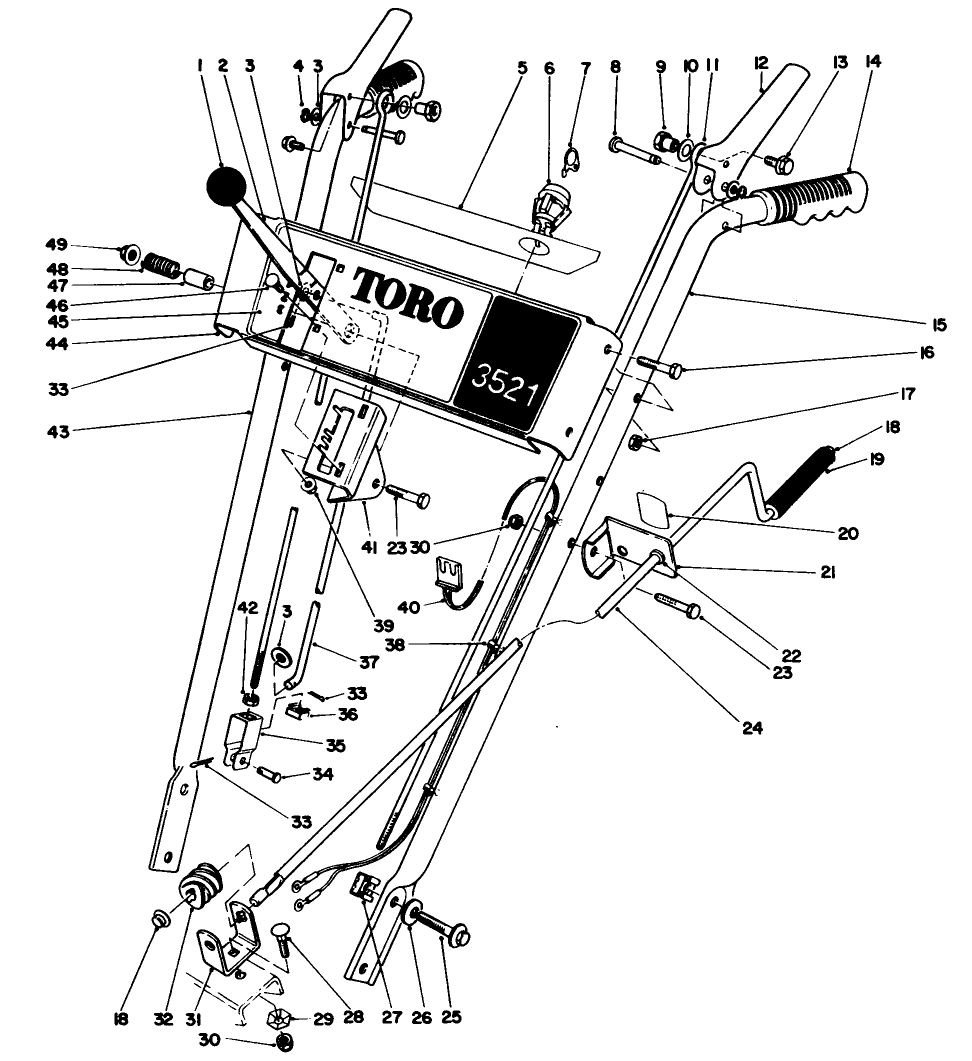Handle Assembly Diagram and Parts List for 38035 8000001 - 8999999 Toro Snow Blower