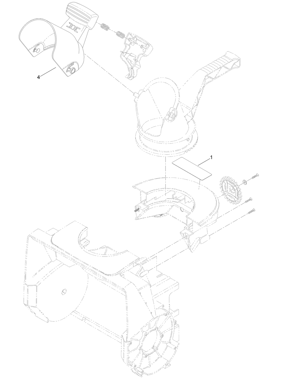 Chute Assembly Diagram and Parts List for 38371 322000001-322999999 Toro Snow Blower