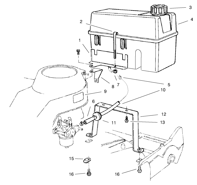 Gas Tank Assembly Diagram and Parts List for 22045 8900001 - 8999999 Toro Lawn Mower