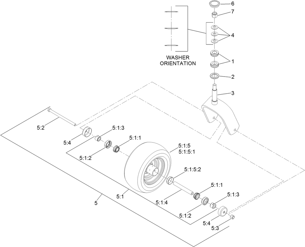 Caster Wheel And Fork Assembly Diagram and Parts List for 74951 (311000001-311000402)(2011) Toro Lawn Mower