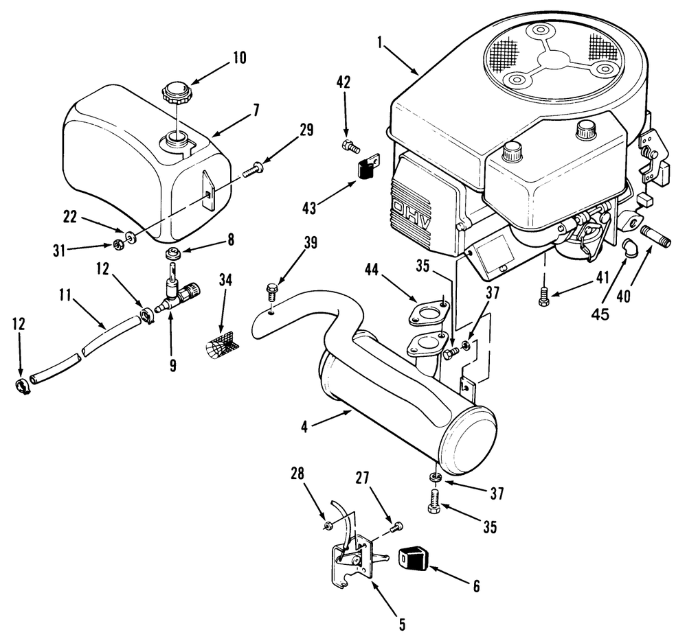 Engine, Fuel And Exhaust Systems Diagram and Parts List for 32-120EA1 1000001 - 1999999 Toro Lawn Tractor