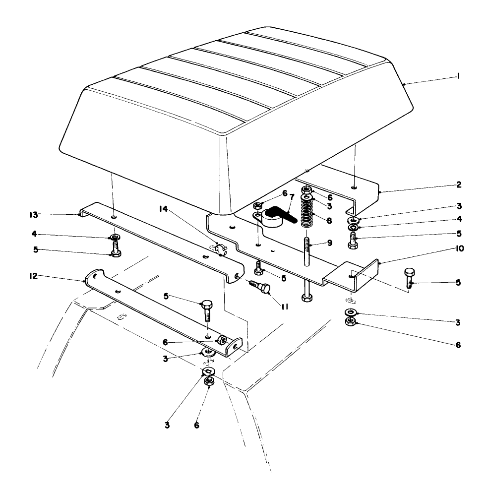 Seat Assembly Diagram and Parts List for 56044 1000001 - 1999999 Toro Lawn Tractor