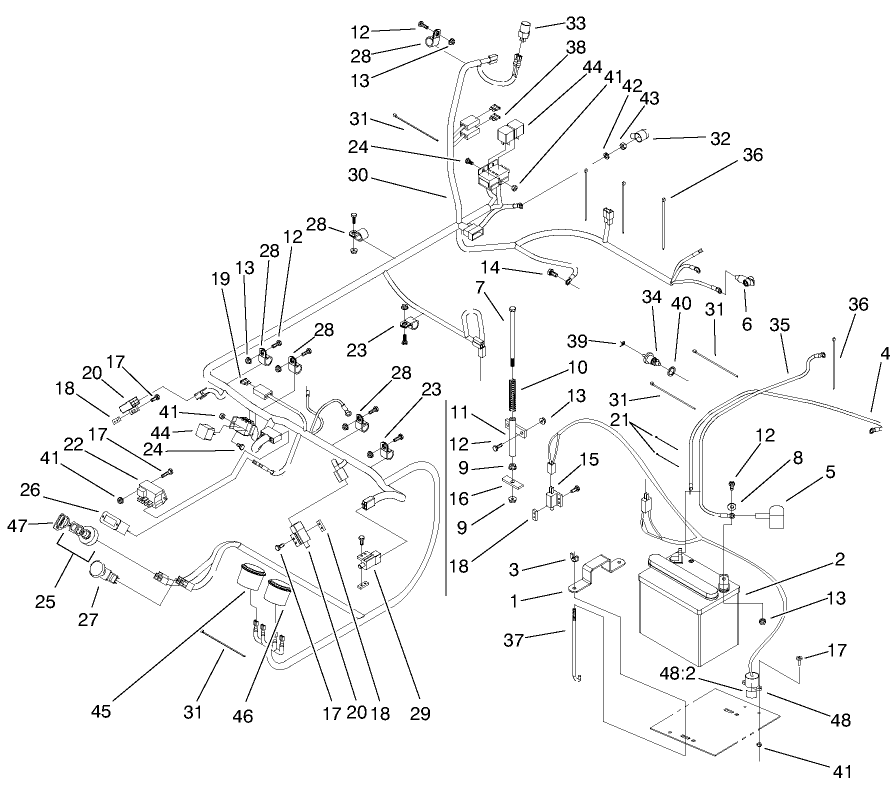 Electrical Assembly Diagram and Parts List for 74212 (200000001-200999999)(2000) Toro Lawn Mower