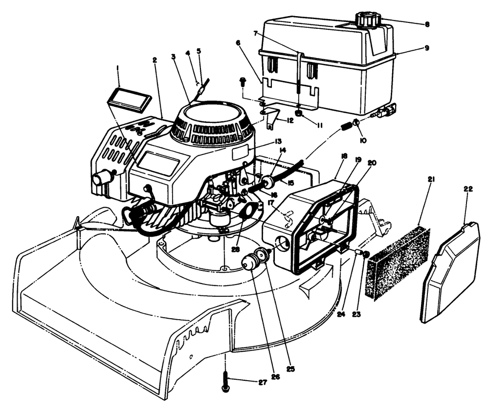Engine Assembly Diagram and Parts List for 22580 0000001 - 0999999 Toro Lawn Mower