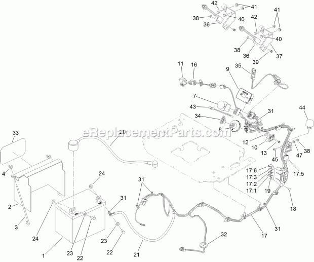 Electrical Assembly Diagram and Parts List for 74588 314000001-314999999 Toro Lawn Mower