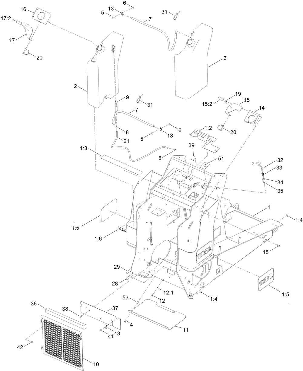 Frame Assembly Diagram and Parts List for 22327G 409550000 - 409989999 Toro Lawn Tractor Accessories