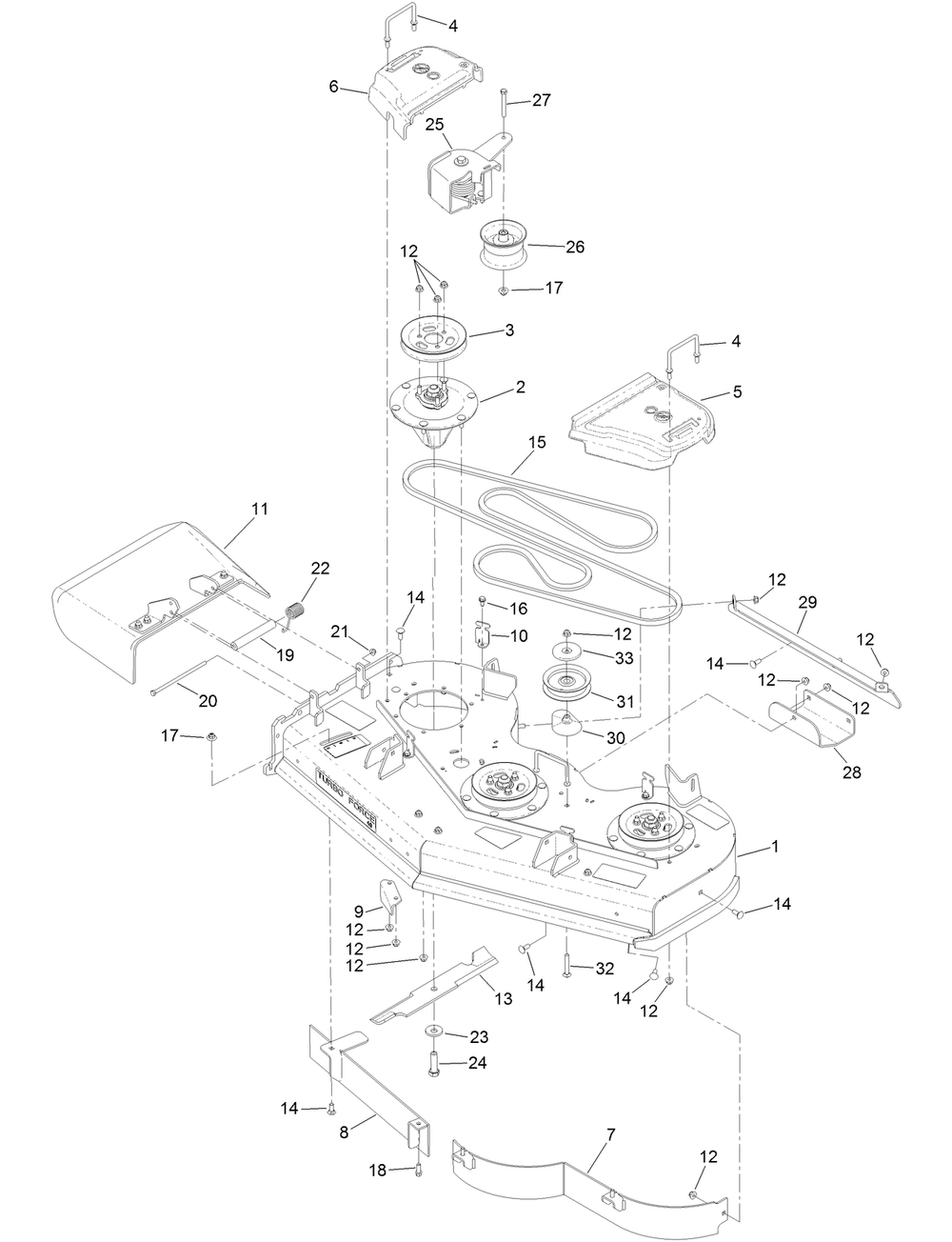 Deck Assembly Diagram and Parts List for 74518 403260000-404314199 Toro Lawn Mower