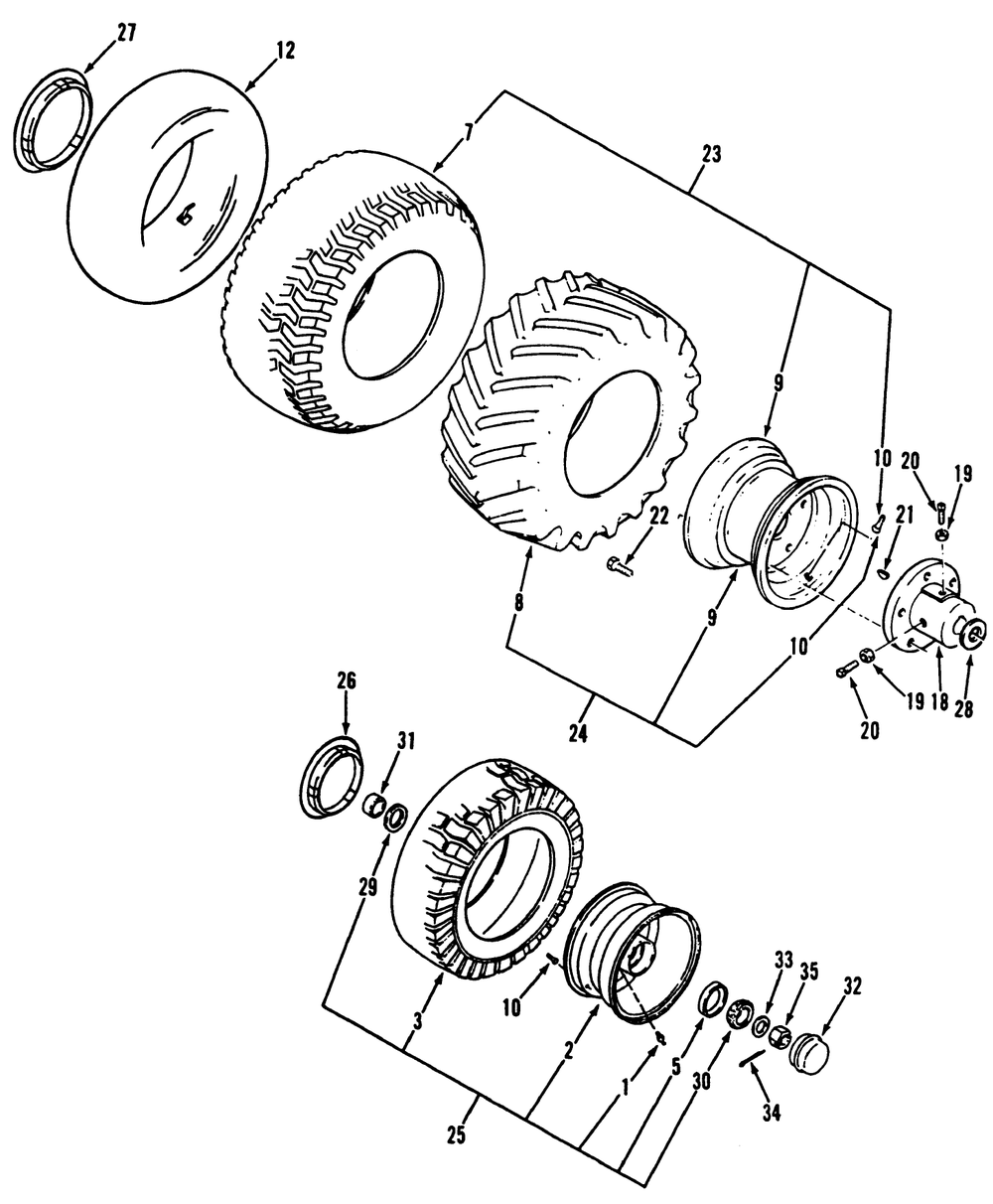 Wheel And Tires Diagram and Parts List for 41-20OE03 2000001 - 2999999 Toro Lawn Tractor
