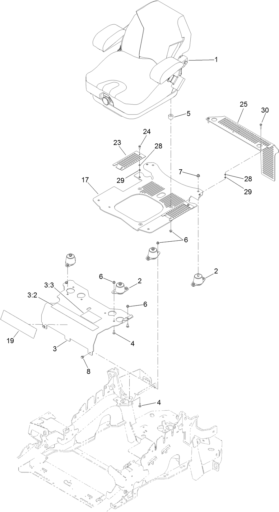 Seat Mounting Assembly Diagram and Parts List for 74919TE 400000000-401899999 Toro Lawn Mower