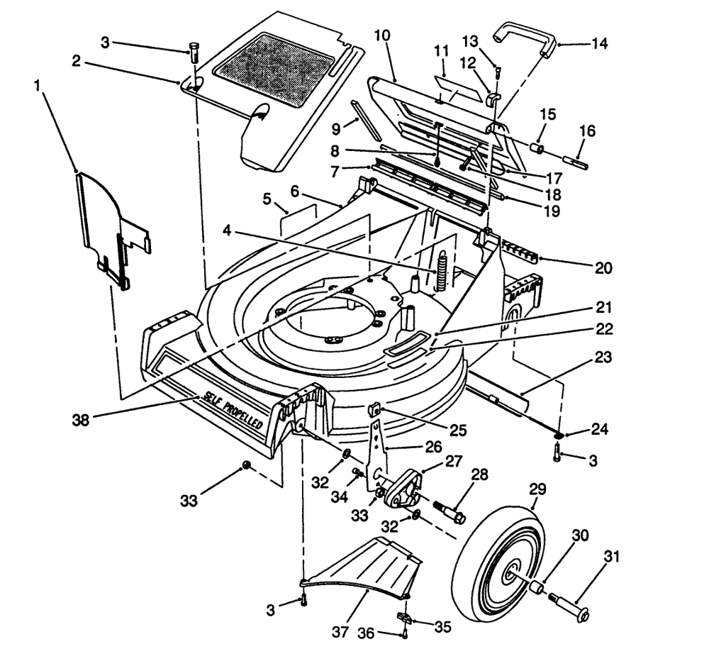 Housing Assembly Diagram and Parts List for 26624C 9000001 - 9999999 Toro Lawn Mower