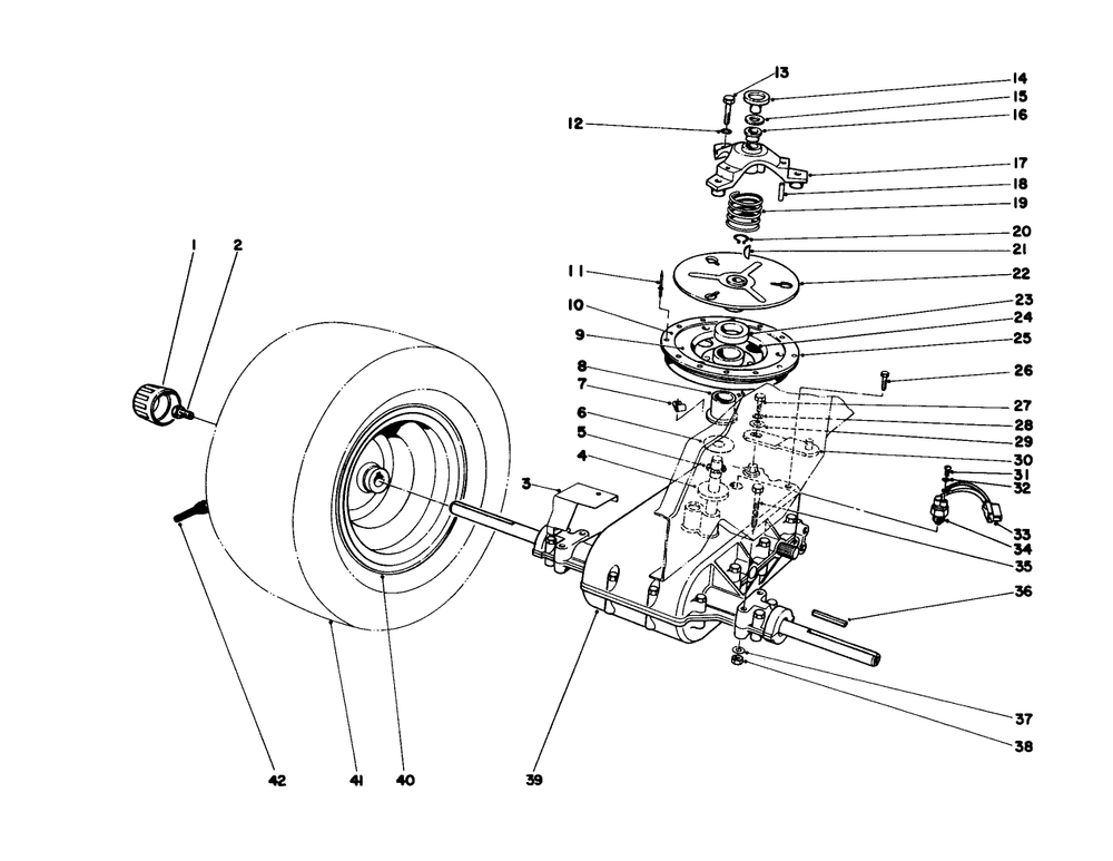Transaxle & Clutch Assembly Diagram and Parts List for 57365 7000001 - 7999999 Toro Lawn Tractor