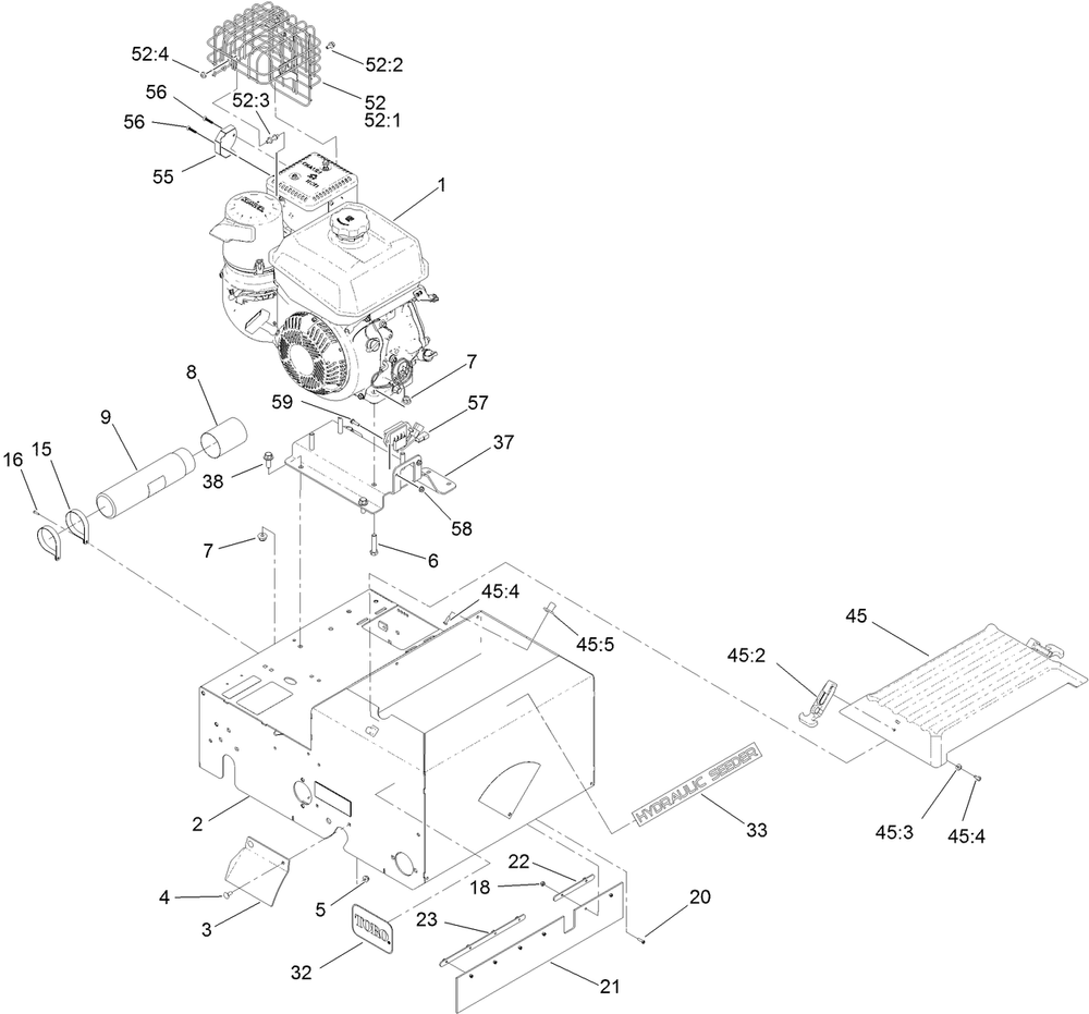 Engine Assembly Diagram and Parts List for 33512 400000000-409199999 Toro Seeder