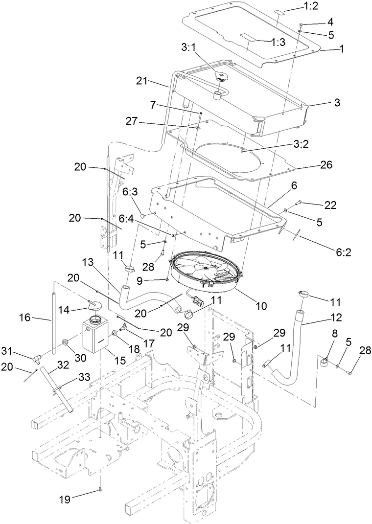 Cooling System Assembly Diagram and Parts List for 74267 403247200-999999999 Toro Lawn Mower