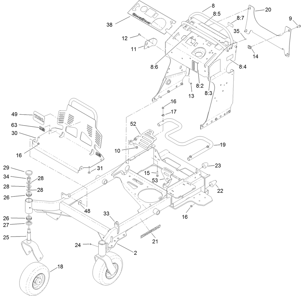 Frame Assembly Diagram and Parts List for 74518 (316000001-316999999)(2016) Toro Lawn Mower
