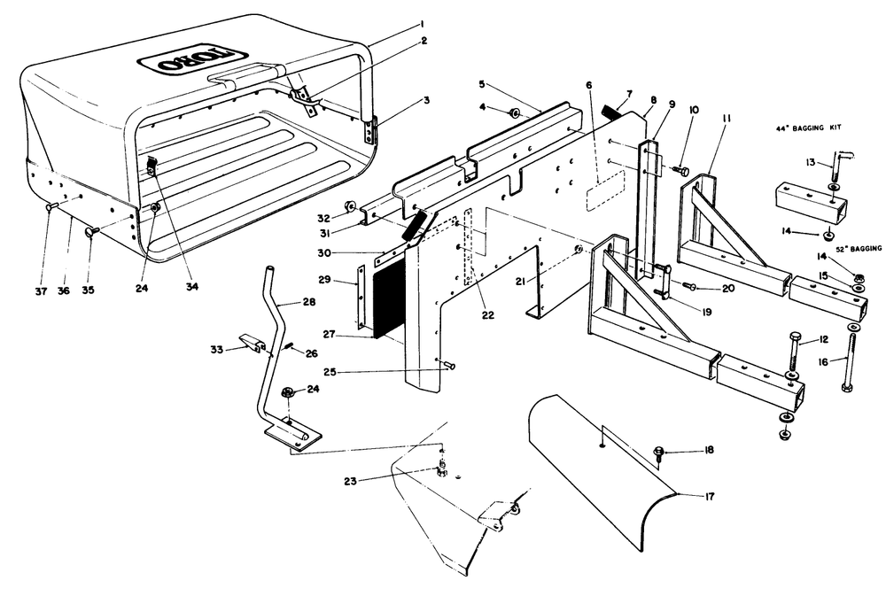 44" & 52" Bagging Kit Model No. 30128 Diagram and Parts List for 30128 390001 - 390500 Toro Lawn Tractor Accessories