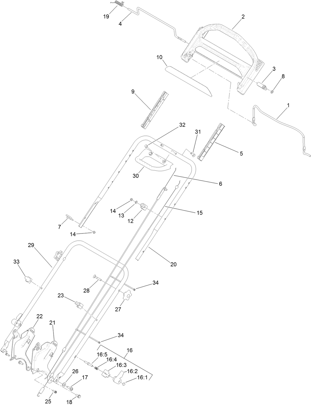 Handle Assembly Diagram and Parts List for 20838 401700000 - 409999999 Toro Lawn Mower