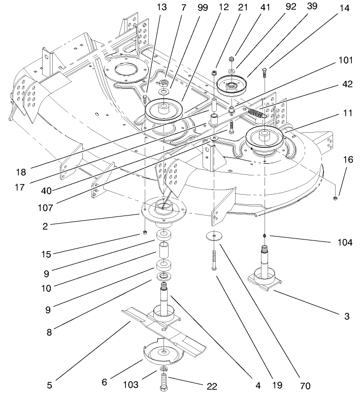 Spindle And Idlers Assembly Diagram and Parts List for 30149 990001 - 999999 Toro Lawn Mower