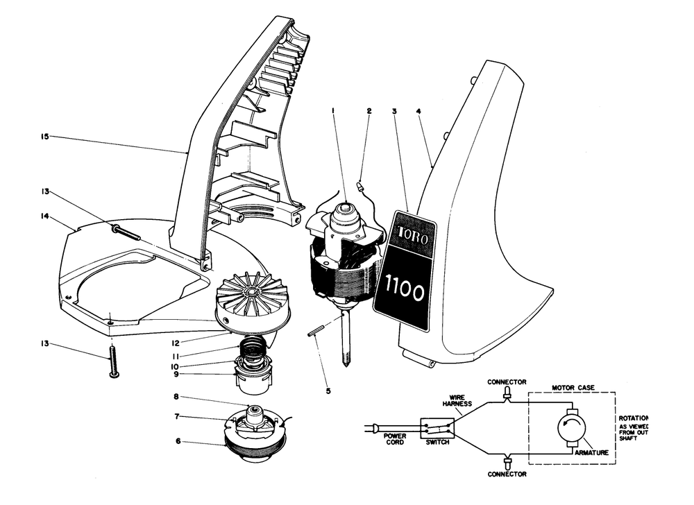Motor And Housing Assembly Diagram and Parts List for 51321 1000001 - 1999999 Toro Trimmer