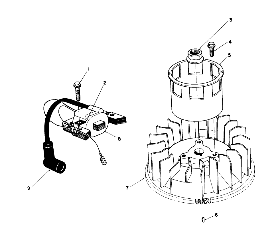 Magneto & Flywheel Assembly (Model No. Vmk9) Diagram and Parts List for 20920B 0000001 - 0999999 Toro Lawn Mower