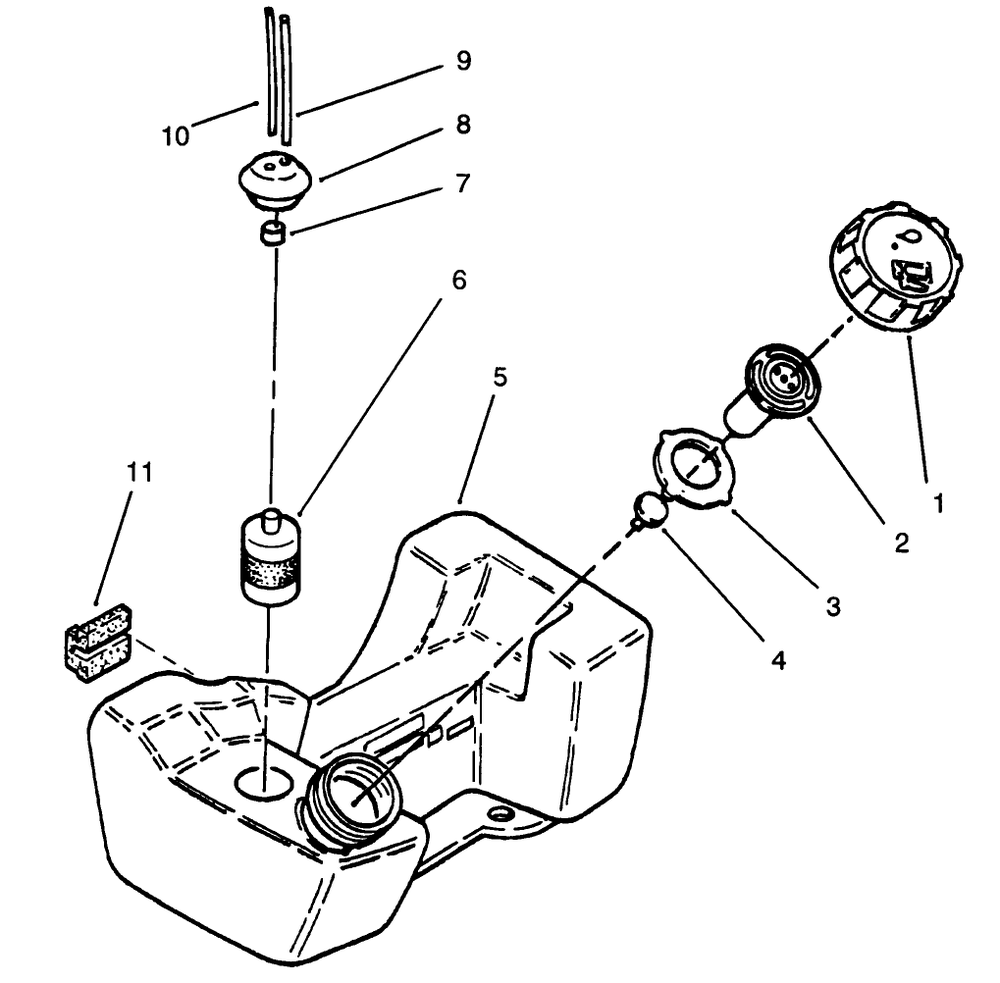 Fuel Tank Assembly Diagram and Parts List for 51675 39000001 - 39999999 Toro Trimmer