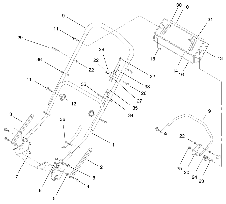 Handle Assembly Diagram and Parts List for 20777 7900001 - 7999999 Toro Lawn Mower
