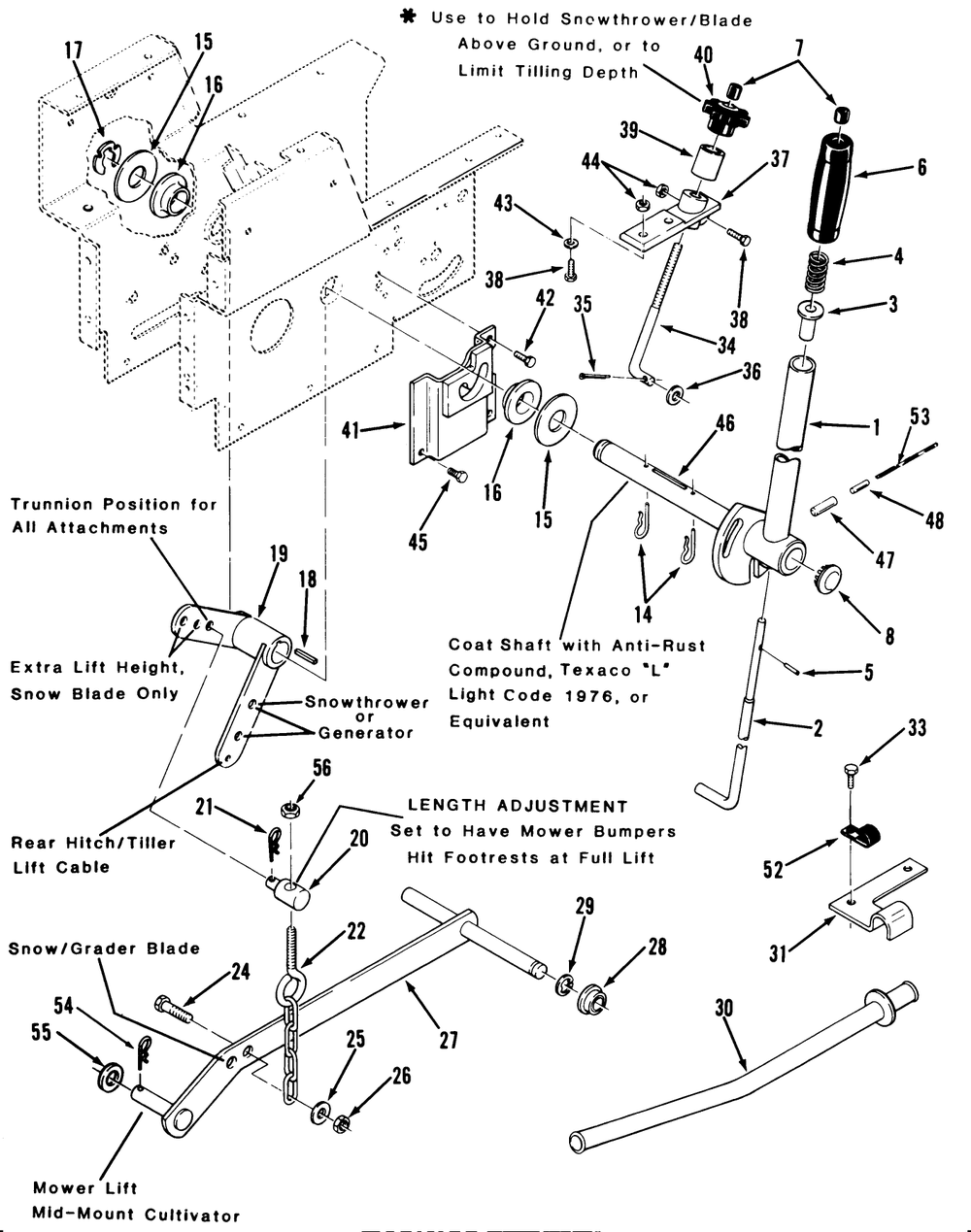 Manual Lift Linkage Diagram and Parts List for 31-10K802 1000001 - 1999999 Toro Lawn Tractor