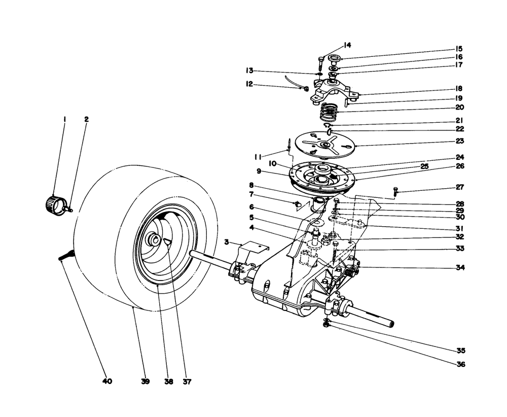 Transaxle & Clutch Assembly Diagram and Parts List for 57360 9000001 - 9999999 Toro Lawn Tractor
