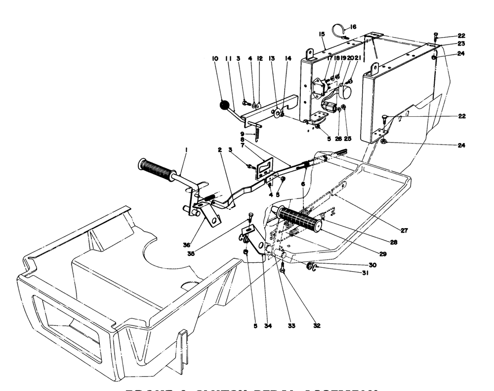 Brake & Clutch Pedal Assembly Diagram and Parts List for 57385 1000001 - 1999999 Toro Lawn Tractor