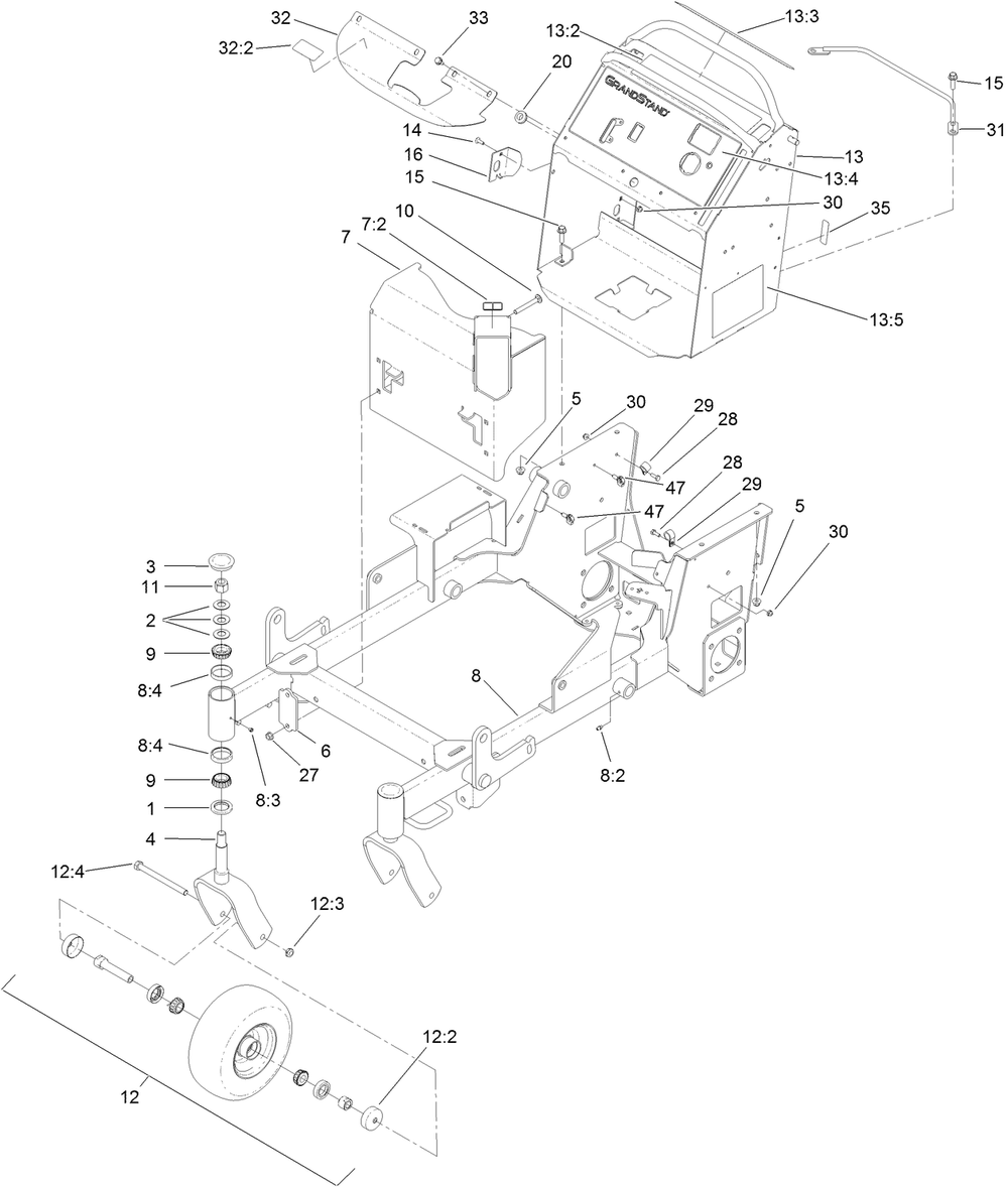 Main Frame Assembly Diagram and Parts List for 79534 405600000-999999999 Toro Lawn Mower