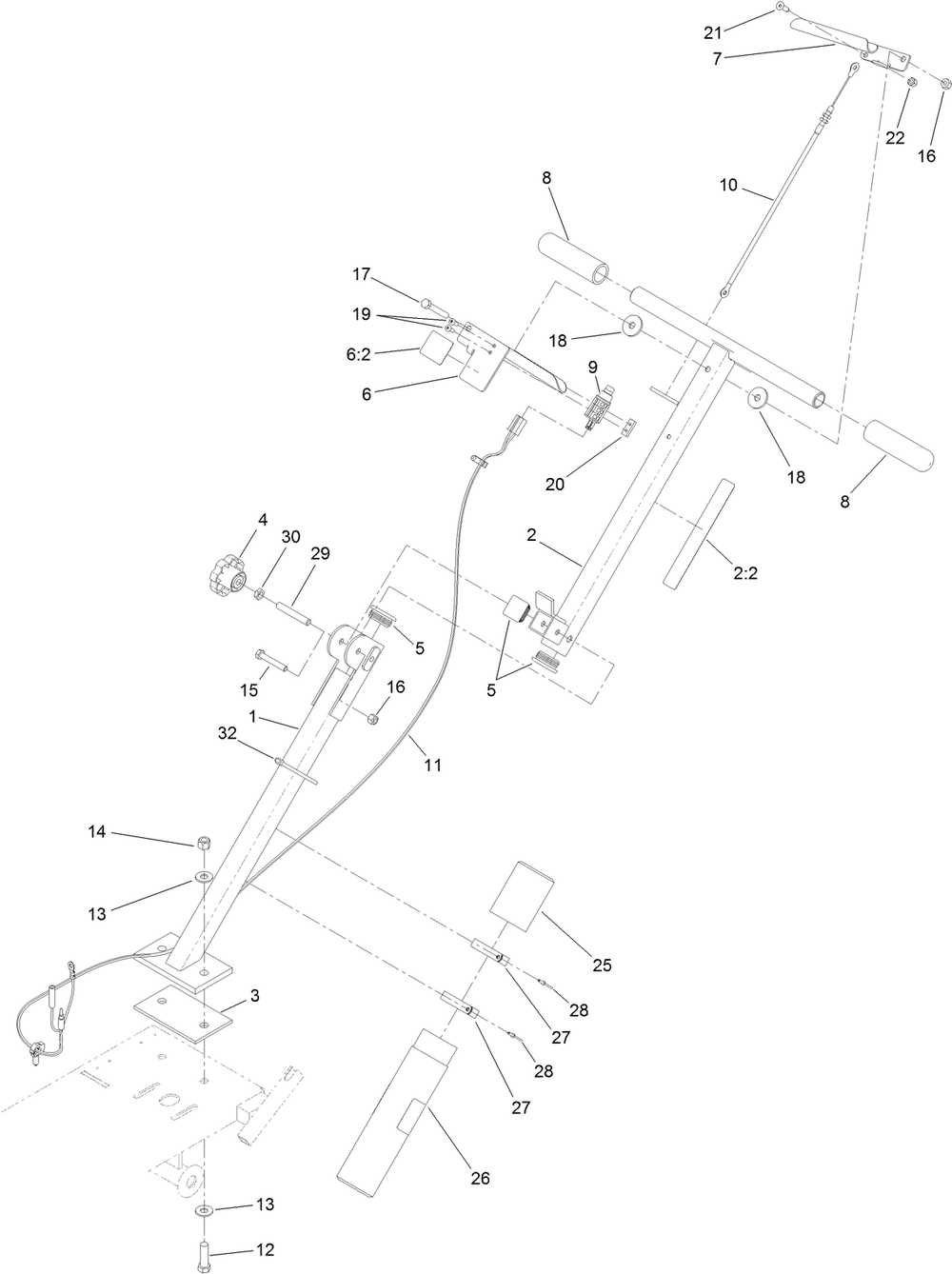Handle Assembly Diagram and Parts List for 22600HD 404320000 - 404799999 Toro Stump Grinder
