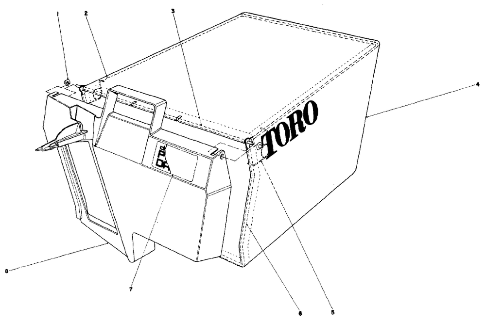 Grass Bag Assembly Diagram and Parts List for 10500 1000001 - 1999999 Toro Lawn Mower