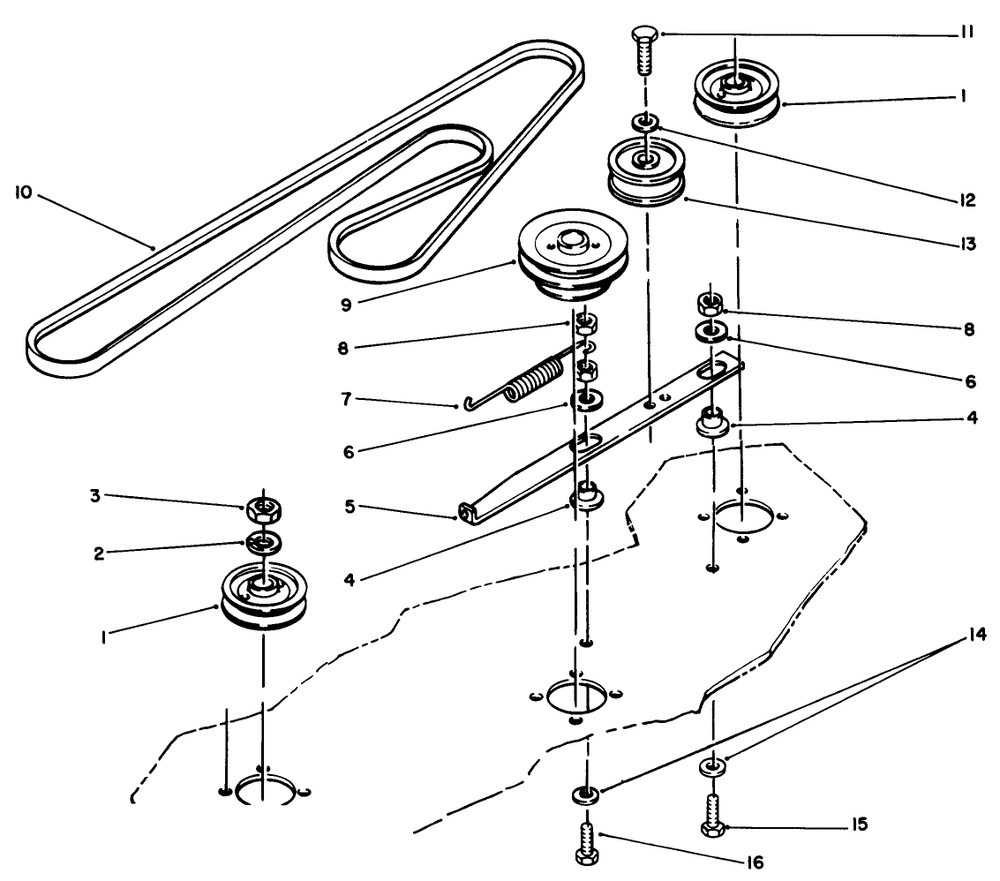 Deck Belt & Pulleys Diagram and Parts List for R5-42RC01 1000001 - 1999999 Toro Lawn Mower