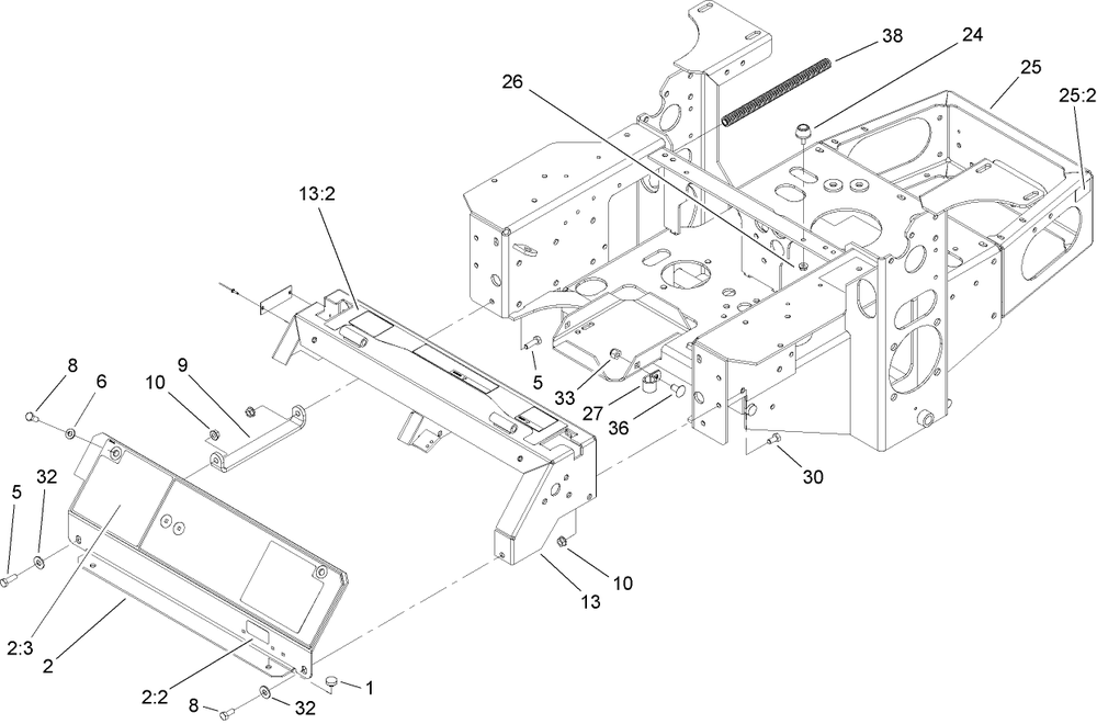Main Frame Assembly Diagram and Parts List for 74415 (250000001-250005000)(2005) Toro Lawn Mower