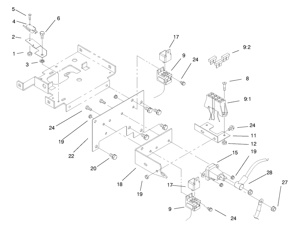 Hoodstand Electrical Housing & Wire Harness Diagram and Parts List for 73428 8900001 - 8900499 Toro Lawn Tractor