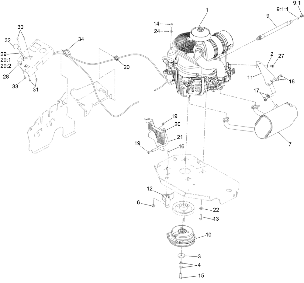 Engine, Clutch And Muffler Assembly Diagram and Parts List for 78924 402505651-999999999 Toro Lawn Mower