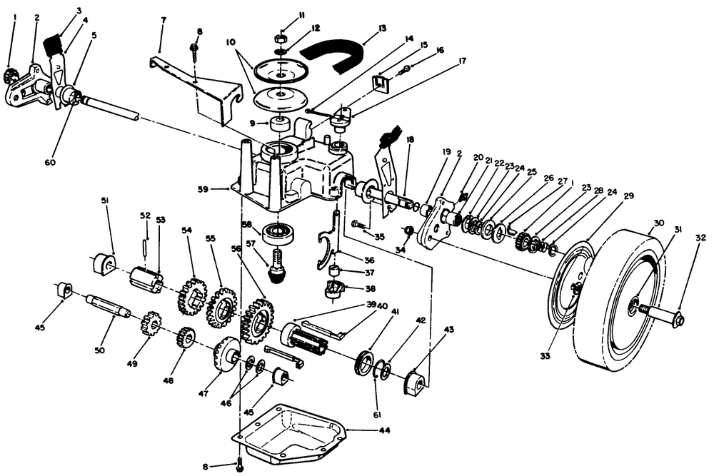 Gear Case Assembly Diagram and Parts List for 20677 0000001 - 0002101 Toro Lawn Mower