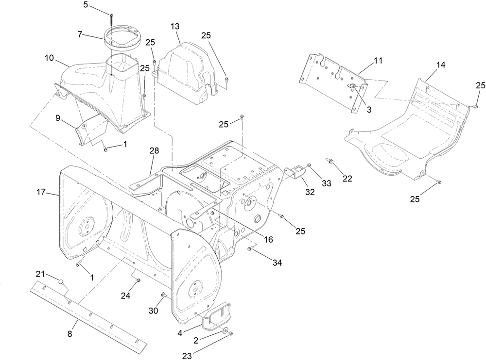 Main Frame And Auger Housing Assembly Diagram and Parts List for 37805 400000000 - 411849662 Toro Snow Blower