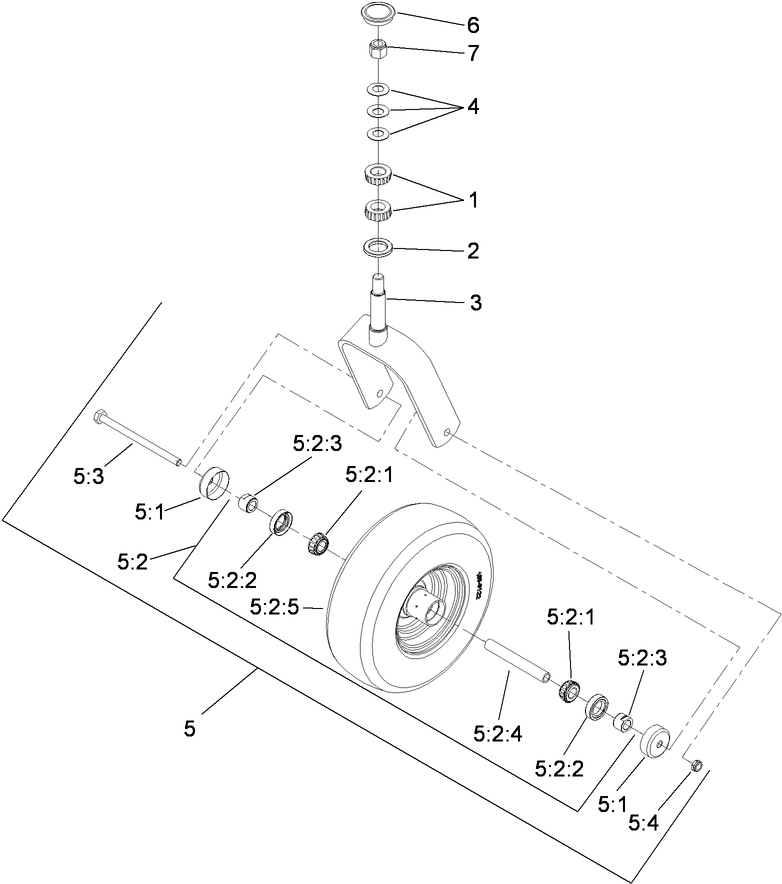 Caster Wheel And Fork Assembly Diagram and Parts List for 74901 (290000001-290999999)(2009) Toro Lawn Mower